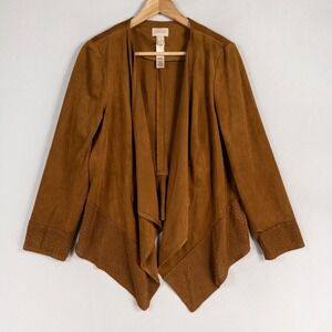 Chicos Jacket Sz 1 US Medium Brown Microfiber Waterfall Drape Perforated Detail